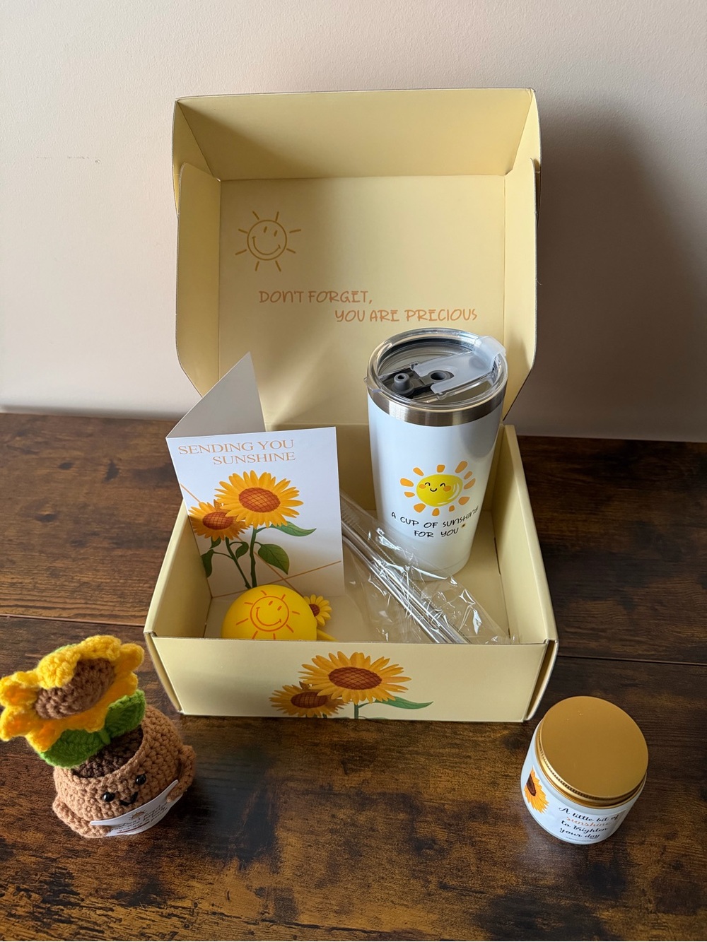 Sunshine Tumbler Gift Set - Yellow & White Sunflower Theme